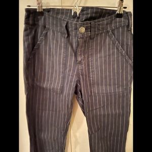 FREE PEOPLE Cropped Straight-Leg Pants - Blue Navy & Grey/White Pinstripe (Sz 0)